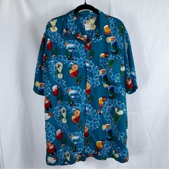 Cherokee Top Waikiki Wear Hawaiian Short Sleeve Button Up Tropical Mixed Drinks - Picture 10 of 12